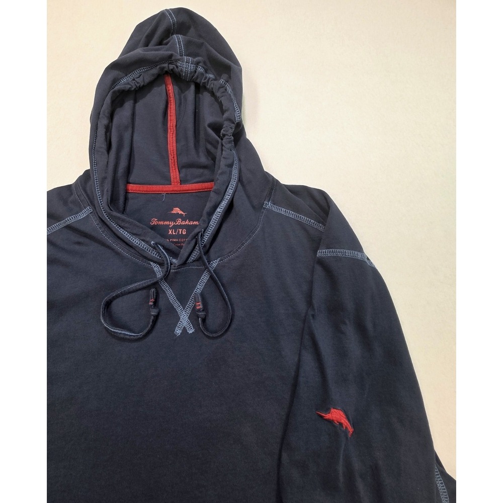Tommy Bahama Bali Beach Pullover Hoodie Mens XL Blue Red LIMITED USE Pima Cotton